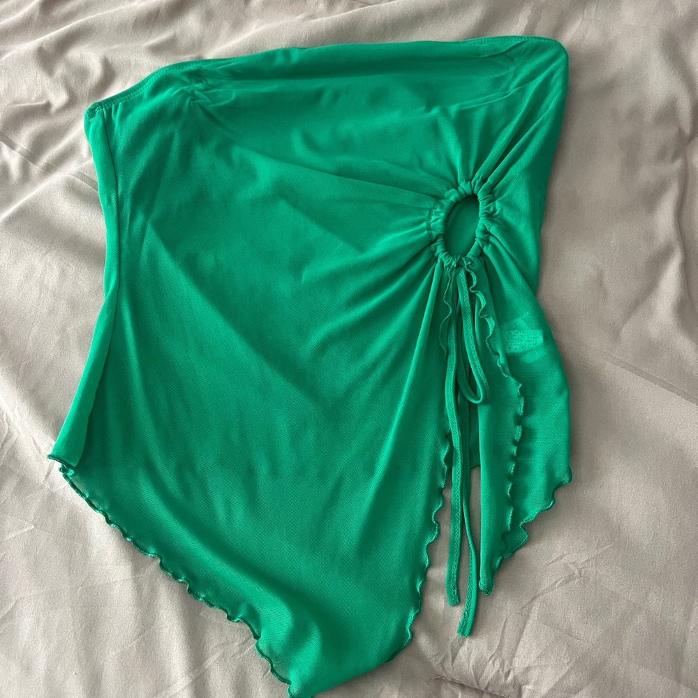 Green Asymmetrical Ruched Top